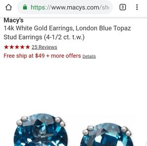 14k White Gold Earrings, London Blue Topaz Stud Ea